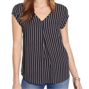 Halogen Cap Sleeves Black & White Striped Top S